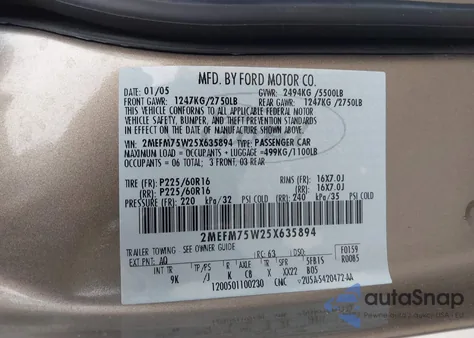 2005 Mercury Grand Marquis Ls/Lse z USA, uszkodzony, nr VIN 2MEFM75W25X635894